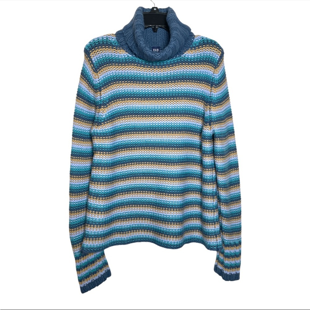 Vintage Y2K Gap turtleneck striped wool blend blue tan sweater XL